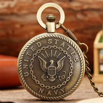 A Marinha Dos Estados Unidos Tema De Bronze Lembrança De Quartzo Relógio De Bolso Pocket Corrente Pingente De Relógio Antigo Presentes Homens Mulheres Dropshipping