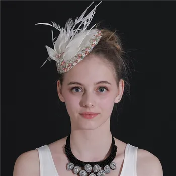 Imitação De Sinamay Casamento Fascinator Chapéus Para Mulheres De Festa Elegante Formal Headwear Grampo De Cabelo Com Cristais De Decoração E Acessórios Para O Cabelo