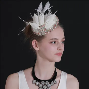 Imitação De Sinamay Casamento Fascinator Chapéus Para Mulheres De Festa Elegante Formal Headwear Grampo De Cabelo Com Cristais De Decoração E Acessórios Para O Cabelo