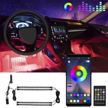 Interior do carro de Luz da Mudança da Cor do RGB do Carro de Bluetooth USB Luz Ambiente Ambiente Ambiente Decorativo Lâmpada de Néon
