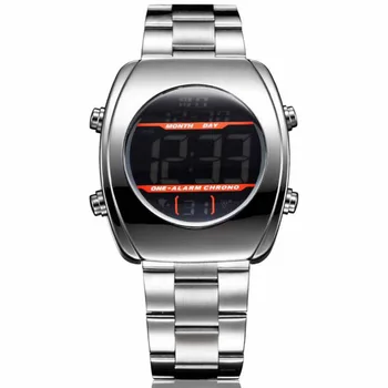 Relógio Masculino Digital-Men relógio Digital de Esportes Relógios de Aço Inoxidável do sexo Masculino Praça Relógios LED Relógios
