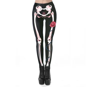 [Você é o Meu Segredo] Festa de Halloween Esqueleto Borboleta Rosa Preto Leggings para Mulheres de Alta Qualidade de Tornozelo Elástico de Calças