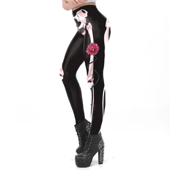[Você é o Meu Segredo] Festa de Halloween Esqueleto Borboleta Rosa Preto Leggings para Mulheres de Alta Qualidade de Tornozelo Elástico de Calças