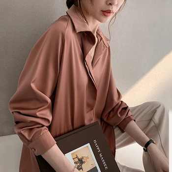 Plus Size Camisa Solta Outono Sólido de Manga Longa coreano Roupas Simples OL Mulheres Blusa 2020 Moda as Mulheres Blusas Femininas 11193