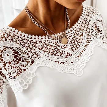 Novo Crochê, Bordado Lace camisa Mulheres 2021 Primavera Renda Costura de Camisas Brancas Vintage Plus Size Senhoras Tops, Blusas