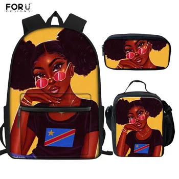 FORUDESIGNS Moda Rainha Afro Sacos de Escola Casual Menina Negra de Impressão Ortopédicos Mochilas para as Mulheres Impermeável, Mochila Sac Ecolier