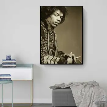 Jimi Hendrix Cartaz Impressão Famoso Cantor de Impressão, a Música Rock, Lendas Vintage Fotografia em Preto e Branco Posters Arte de Parede Pintura