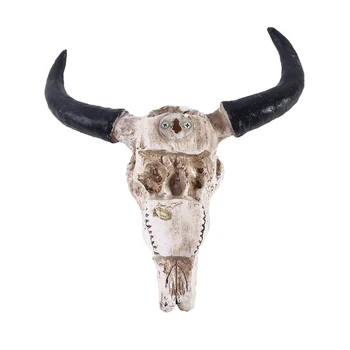 Resina Longhorn Vaca Crânio Cabeça Pendurada na Parede Decoração 3D Animal Selvagem Escultura de Figuras de Artesanato Chifres Para a Casa de Halloween Decoração