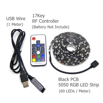5050 RGB LED USB Tira 5V Preto do PWB de TV Iluminação de Fundo Com 17Key Controlador de RF