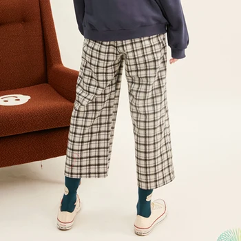 Novo Design Mulheres de Primavera do Tornozelo-comprimento em linha Reta Calças Vintage de Lã, Calças de Cintura Elástica bem Grossa Casual