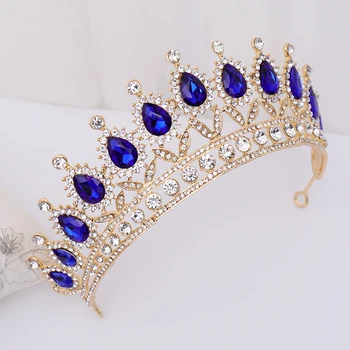 Vintag Barroco Azul Cristal Coroa De Rainha Tiara Acessórios Do Cabelo Do Casamento Rhinestone Nupcial Coroa De Baile Show Cabelo Jóias Para A Noiva