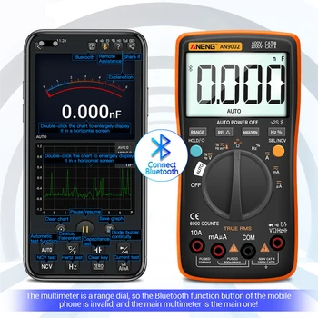 ANENG AN9002 Bluetooth Multímetro Digital de 6000 Contagens Profissional MultimetroTrue RMS de Corrente CA/CC de Tensão Tester Auto-Intervalo