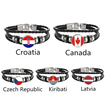 Kiribati, Canadá, República checa, Croácia, Letónia Bandeira de Multicamadas, Bracelete de Couro Moda Pulseira de Homens e Mulheres de Jóias