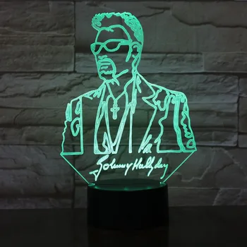 Quente Johnny Hallyday 3D Lâmpada Ilusão de Cabeceira LED Touch USB 7 Mudança de Cor Secretária Luz da Noite Cantor Crianças de Decoração de Lâmpada