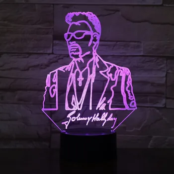 Quente Johnny Hallyday 3D Lâmpada Ilusão de Cabeceira LED Touch USB 7 Mudança de Cor Secretária Luz da Noite Cantor Crianças de Decoração de Lâmpada