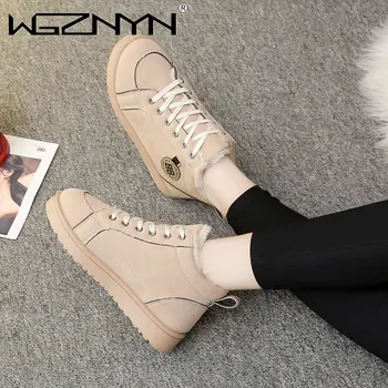 WGZNYN 2020 Mulher de Inverno Ankle Boot Quente Luxuoso Camurça Liso de Borracha Botas de Causalidade de Neve Plataforma de Botas de Senhoras Interior Botas Mujer