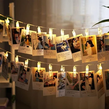 LED Seqüência de luzes do DIODO emissor de Garland Foto Cartão Titular Clipe Para o Natal, o Ano Novo Festa Bateria de Casamento, Decoração de Fadas luzes