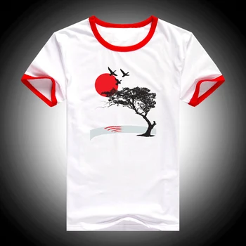 Estilo japonês mulheres tshirt 2019 por do sol vermelho Cereja de pássaro Flor imprimir t-shirt de verão harajuku camisa femme branco camisetas mujer