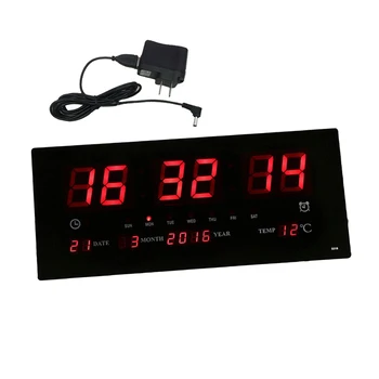 Extra Grande Ecrã LED Office Relógio de Parede 24H-Calendário de Tempo - Dias da Semana - Ano Medidor de Temperatura de Projeção Relógios-NOS