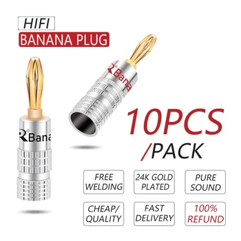 10pcs/monte alto-Falante de Banana Velas de Alta Qualidade 24K Cobre 4 MM alto-Falante Plug Banana Macho Adaptador de Conector 5 Pares Vermelho+Preto