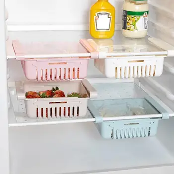 Ajustável Frigorífico Rack de Armazenamento de Cozinha, Frigorífico Caixa de Armazenamento de Alimentos Ovo Freezer Prateleira Titular Pull-out Organizador de Gaveta
