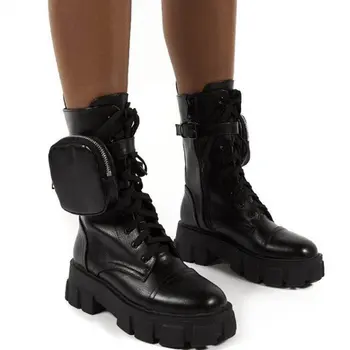 Novo Grossas Botas De Moda De Bolso Plataforma, Botas De Mulheres Ankle Boots Feminina Exclusiva Bolsa De Tornozelo Botas De Mulheres Botas Mulher Plus Size