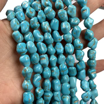 Forma Irregular de Pedra Natural Esferas Azuis Turquesas Pulseira, Colar de Jóias Para DIY Jóias Presentes de Aniversário de Tamanho 9-13mm/14-18mm