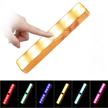 LED Colorido Grão de Madeira Toques Magnético Noite USB Luz Magnéticas de Sucção de Gabinete Pequena Lâmpada KSI999