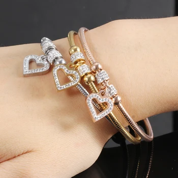 Moda Encanto do Coração Perla o Bracelete para as Mulheres, Acessórios em Aço Inoxidável de DIY Frisada Jóias Pulseira Pulseiras Com Cristais