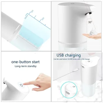350ml de Banho saboneteira Automática de Carregamento USB Infravermelho Indução de Espuma de Cozinha, anti-Séptico de Mão de Toque de Acessórios de casa de Banho