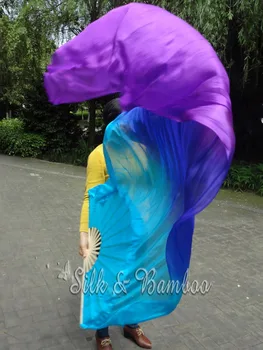 Azul-turquesa-roxo, 1 PEÇA de mão direita 1,8 m*1.14 m de dança do ventre, seda fã véu, real flowy de seda
