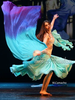 Azul-turquesa-roxo, 1 PEÇA de mão direita 1,8 m*1.14 m de dança do ventre, seda fã véu, real flowy de seda