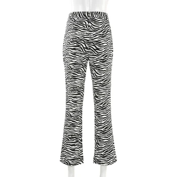 Sweetown Moda Outono Zebra Listrada Longas Retas De Calças Para Mulheres Casuais Impresso Cintura Alta Senhoras De Calças De Streetwear Corredores