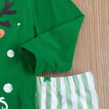 Crianças De Algodão Natal Pijama Papai Noel Elk Impressão Gola Redonda, Manga Longa Casual Pulôver Tops Listrados Estrelas Calças Soltas