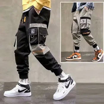 2020 Novas de Hip-hop Jogger Homens de Preto Harém Macacão Multi-bolso Fita Homem de Calças Esportivas de Streetwear Casual, Masculina Casual Calças