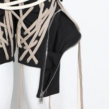 TWOTWINSTYLE Patchwork Cordão Curativo Calças Para as Mulheres de Cintura Alta com Zíper Casual Calças Cargo Feminino 2020 Moda de Verão de Novo
