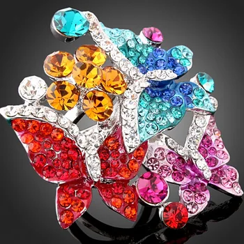 CHRAN Cor de Ouro Joaninha Design Zircão Jóias Anéis Atacado Crystal Esmalte Borboleta Padrão de Flor de Anéis Para as Mulheres