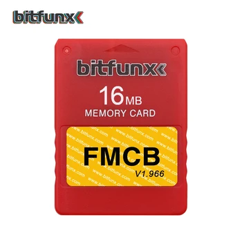 Bitfunx Cartão de Memória de Vídeo de 16mb Cartão de Jogo para a Playstation 2 da Sony PS2 Versão mais Recente FMCB 1.966 Cores Vermelho Branco