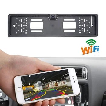 Mais recentes!!! Wi-FI Car DVR Traço Cam Carro Câmera de Visão Traseira sem Fio Europeia da matrícula do Carro do Quadro Câmera de ré para o IOS Android