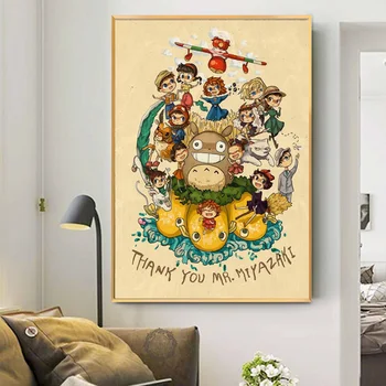 Pôsteres e Impressões do Estúdio Ghibli Homenagem Totoro Cartaz de Animação, Tela de Pintura, Arte de Parede Imagem para Quarto de Crianças Decorativa da Casa