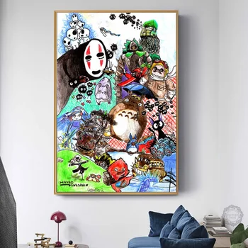 Pôsteres e Impressões do Estúdio Ghibli Homenagem Totoro Cartaz de Animação, Tela de Pintura, Arte de Parede Imagem para Quarto de Crianças Decorativa da Casa