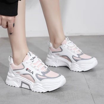 2020 nova Marca de Sapatos de Cunha designers de Moda Tênis branco Mulheres de couro grosso com solado de tênis esportivo sapatos de mulher Zapatillas Mujer