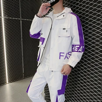 2020 Vestuário de trabalho Revestimento dos Homens de Casaco com Capuz+Calça 2PC Define Solta Hip Hop de Treino de Mens Casaco & Calças Mens Roupas de Streetwear