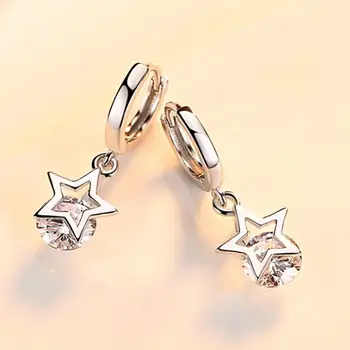 Prata 925 Esterlina de Cristal Estrelas Charme Brincos Para Mulheres 2020 Grils Crianças Presente de Casamento Feminino pendientes mujer moda