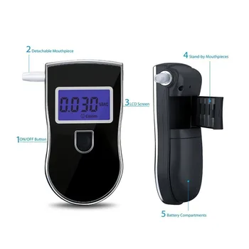 Digital Verificador do Álcool Bafômetro Analisador de Álcool Alcoolémia Detector de LCD Sensor de Álcool Álcool Medidor Com 5 Boca Peças