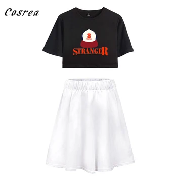 Cosrea TV Estranho as Coisas Dustin Cosplay traje das mulheres Terno de saia garota Verão T-Shirt blusa saia longa Onze vestido de Cosplay