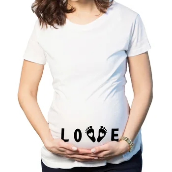 Carta de amor de Impressão Mulheres a Gravidez T-shirt de Roupas de Maternidade Grávida T-Shirts Engraçadas Mulheres Grávidas Verão Tees Grávida Tops
