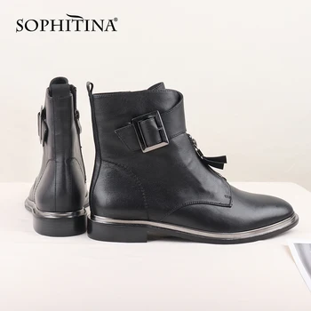 SOPHITINA Moda Fivela Botas de Sólido de Alta Qualidade em Couro Genuíno Confortável Rodada Toe Sapatos Novos Tornozelo Botas femininas C536