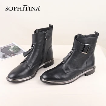 SOPHITINA Moda Fivela Botas de Sólido de Alta Qualidade em Couro Genuíno Confortável Rodada Toe Sapatos Novos Tornozelo Botas femininas C536