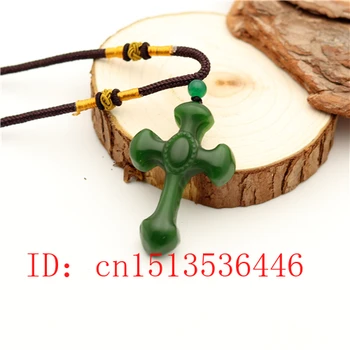 Cruz Esculpida Pingente de Jade Natural de Verde Chinesa Charme Colar Jadeite de Jóias de Moda, Amuleto da Sorte Presentes para Mulheres, Homens